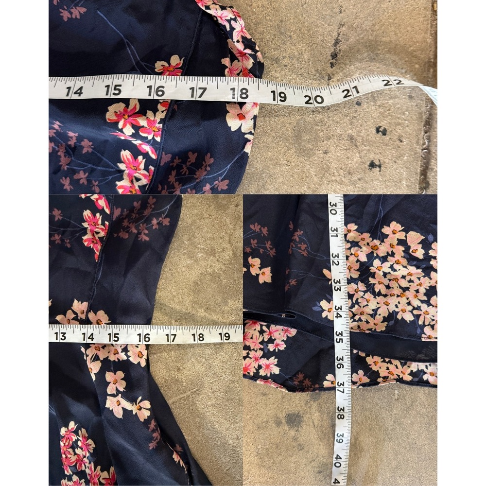 Rebecca Taylor Silk Floral Fit Flare Dress 8 Navy Pink Ruffle V-Neck - Picture 8 of 8
